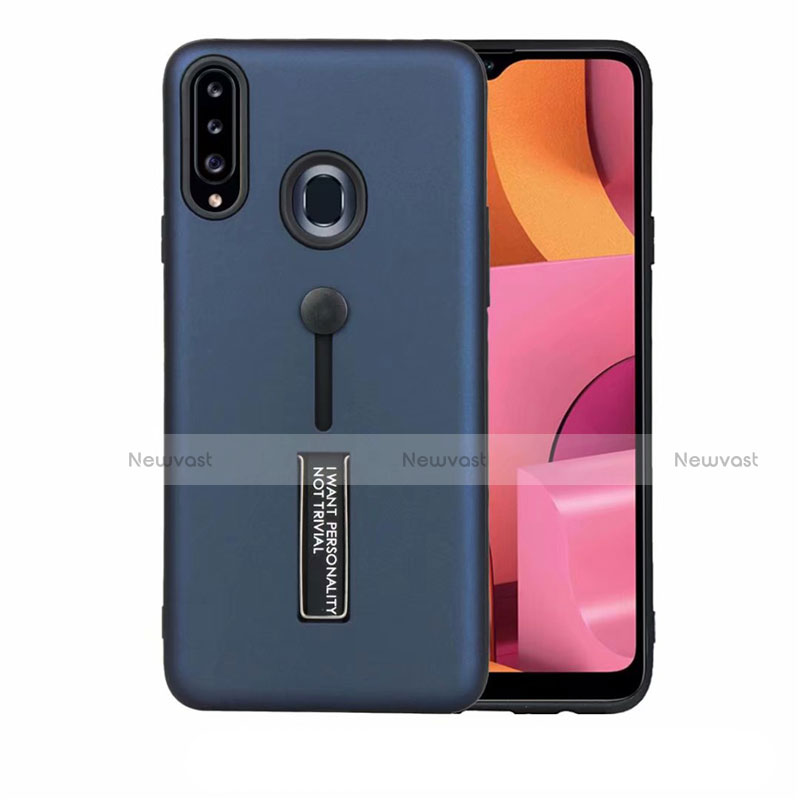 Silicone Matte Finish and Plastic Back Cover Case with Stand A03 for Samsung Galaxy A20s Blue