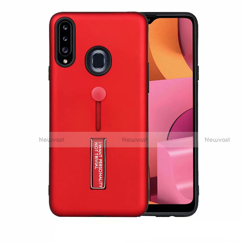 Silicone Matte Finish and Plastic Back Cover Case with Stand A03 for Samsung Galaxy A20s Red