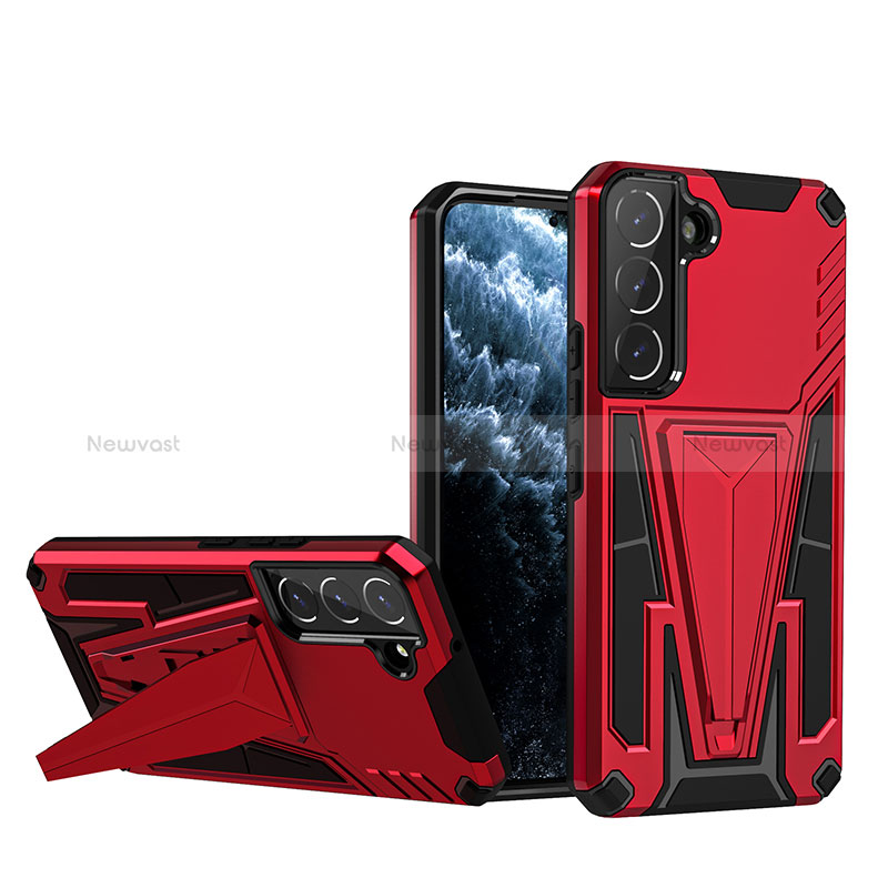 Silicone Matte Finish and Plastic Back Cover Case with Stand A03 for Samsung Galaxy S22 Plus 5G Red