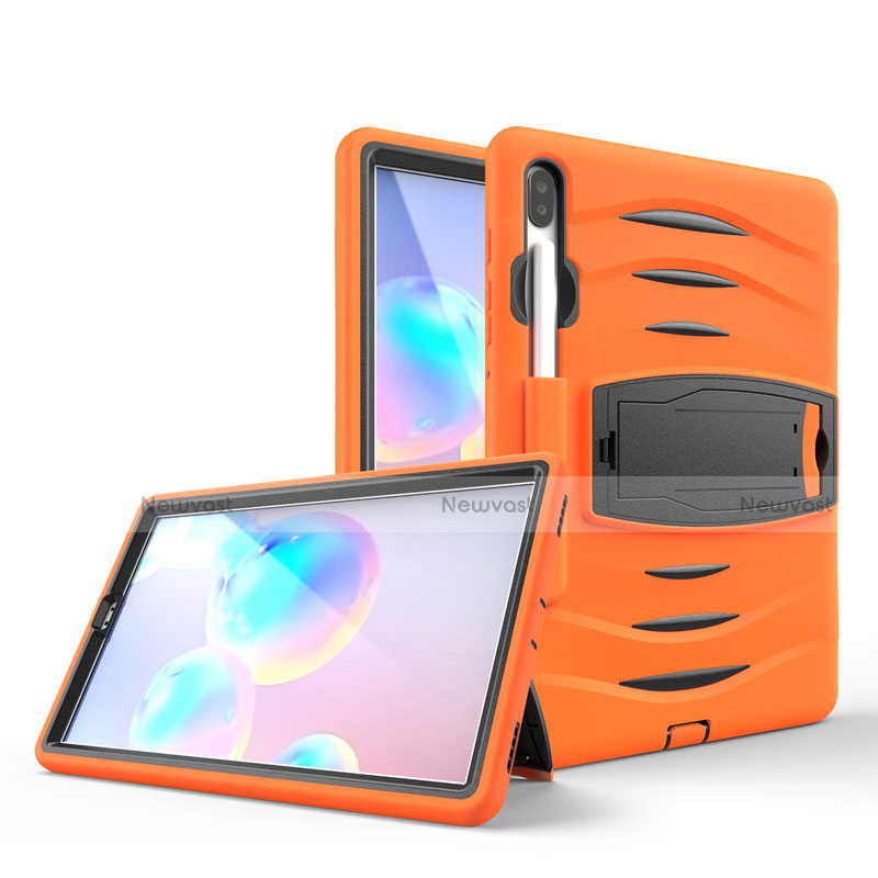 Silicone Matte Finish and Plastic Back Cover Case with Stand A03 for Samsung Galaxy Tab S6 10.5 SM-T860 Orange