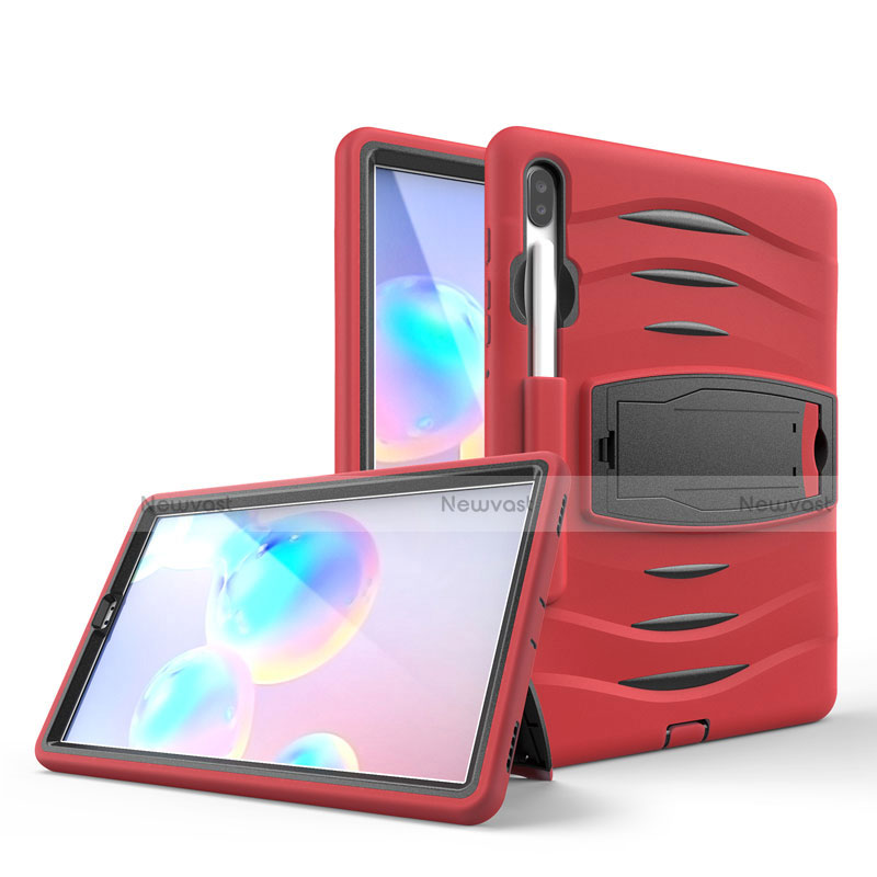 Silicone Matte Finish and Plastic Back Cover Case with Stand A03 for Samsung Galaxy Tab S6 10.5 SM-T860 Red