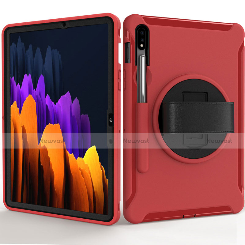 Silicone Matte Finish and Plastic Back Cover Case with Stand A03 for Samsung Galaxy Tab S7 4G 11 SM-T875 Red