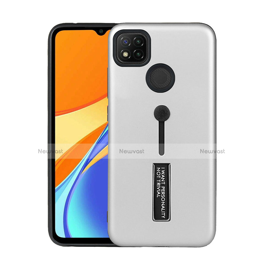 Silicone Matte Finish and Plastic Back Cover Case with Stand A03 for Xiaomi Redmi 9 India