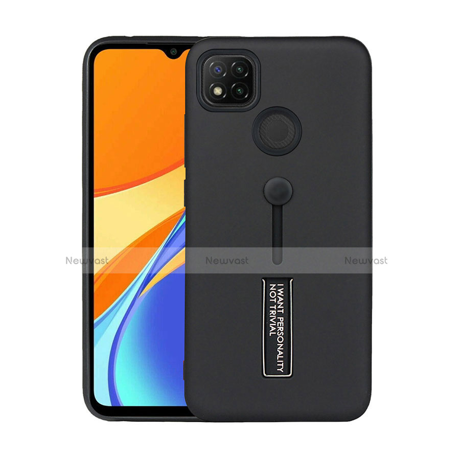 Silicone Matte Finish and Plastic Back Cover Case with Stand A03 for Xiaomi Redmi 9 India Black