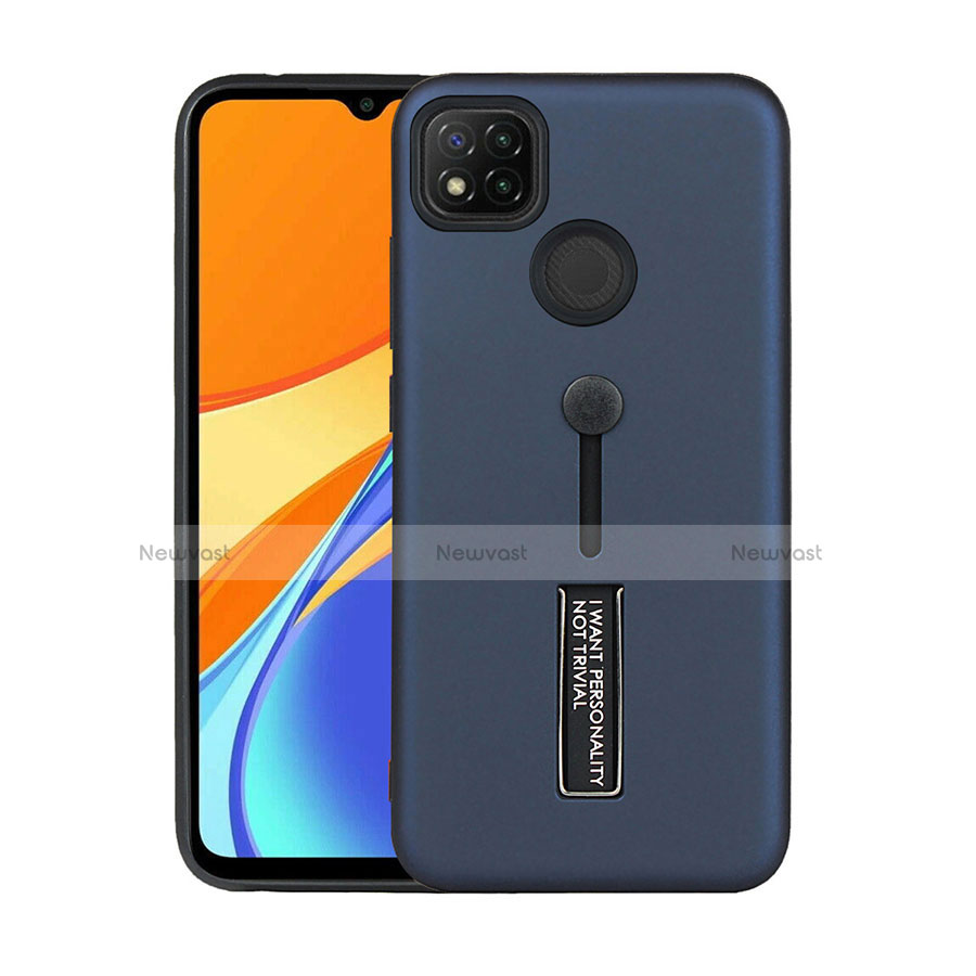 Silicone Matte Finish and Plastic Back Cover Case with Stand A03 for Xiaomi Redmi 9 India Blue