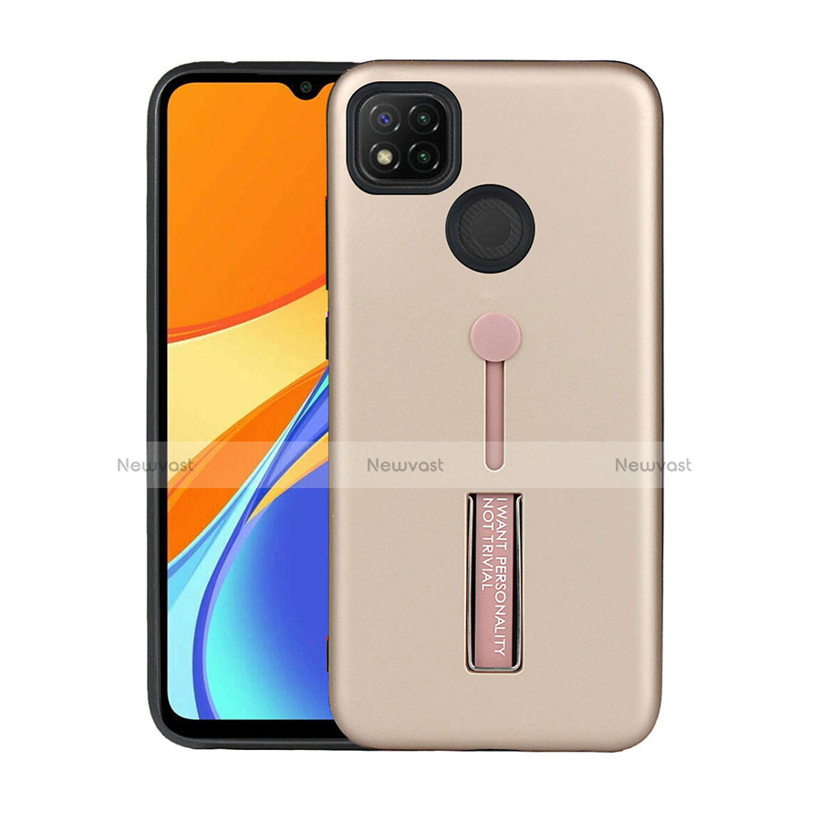 Silicone Matte Finish and Plastic Back Cover Case with Stand A03 for Xiaomi Redmi 9 India Gold