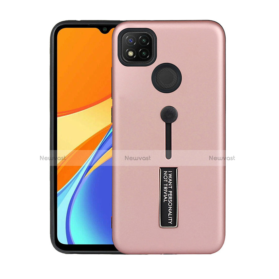 Silicone Matte Finish and Plastic Back Cover Case with Stand A03 for Xiaomi Redmi 9 India Rose Gold