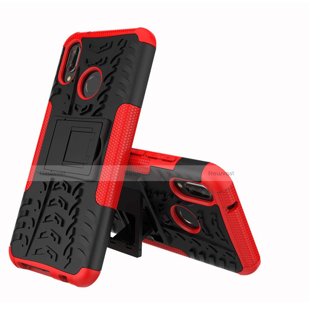 Silicone Matte Finish and Plastic Back Cover Case with Stand A04 for Huawei Nova 3e Red