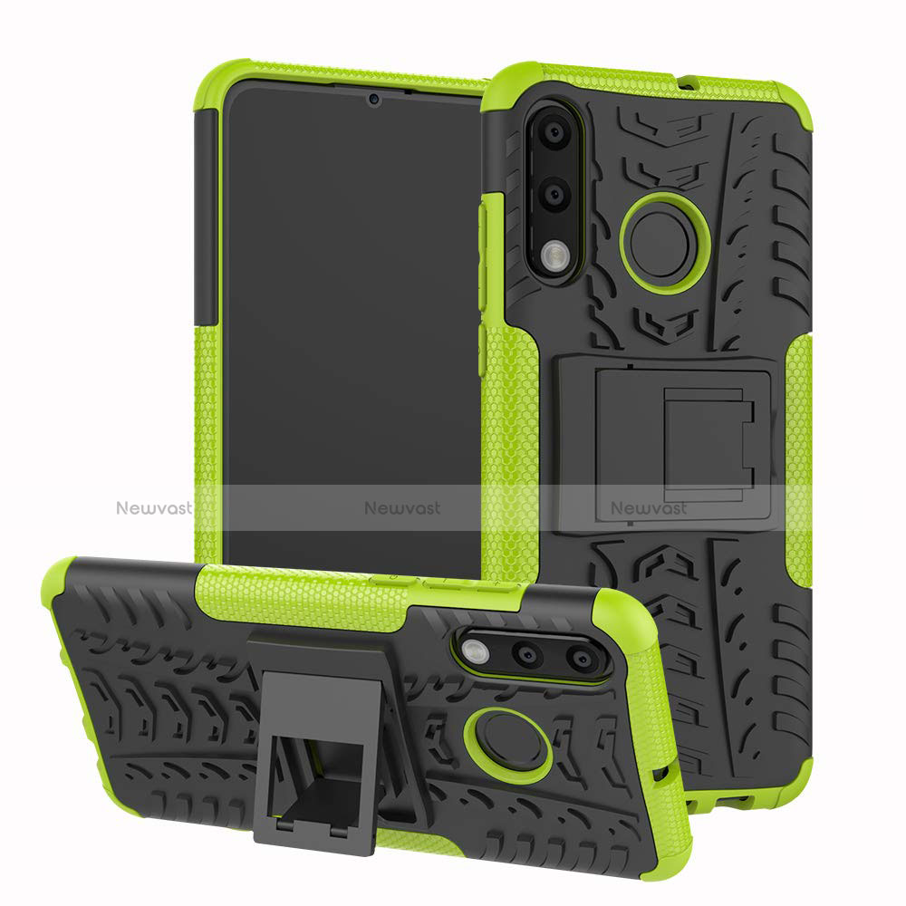 Silicone Matte Finish and Plastic Back Cover Case with Stand A04 for Huawei Nova 4e Green