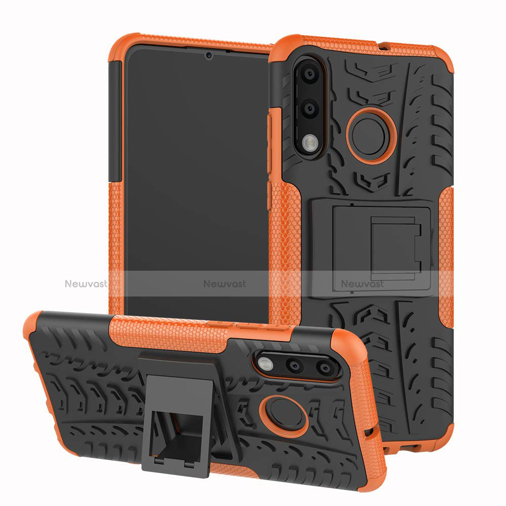 Silicone Matte Finish and Plastic Back Cover Case with Stand A04 for Huawei Nova 4e Orange