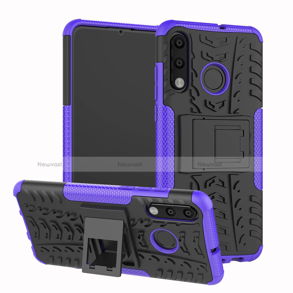 Silicone Matte Finish and Plastic Back Cover Case with Stand A04 for Huawei Nova 4e Purple