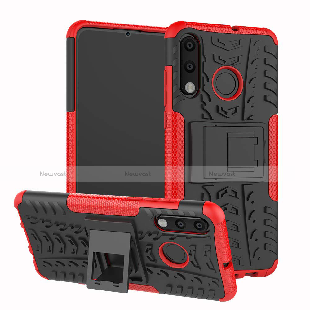 Silicone Matte Finish and Plastic Back Cover Case with Stand A04 for Huawei Nova 4e Red