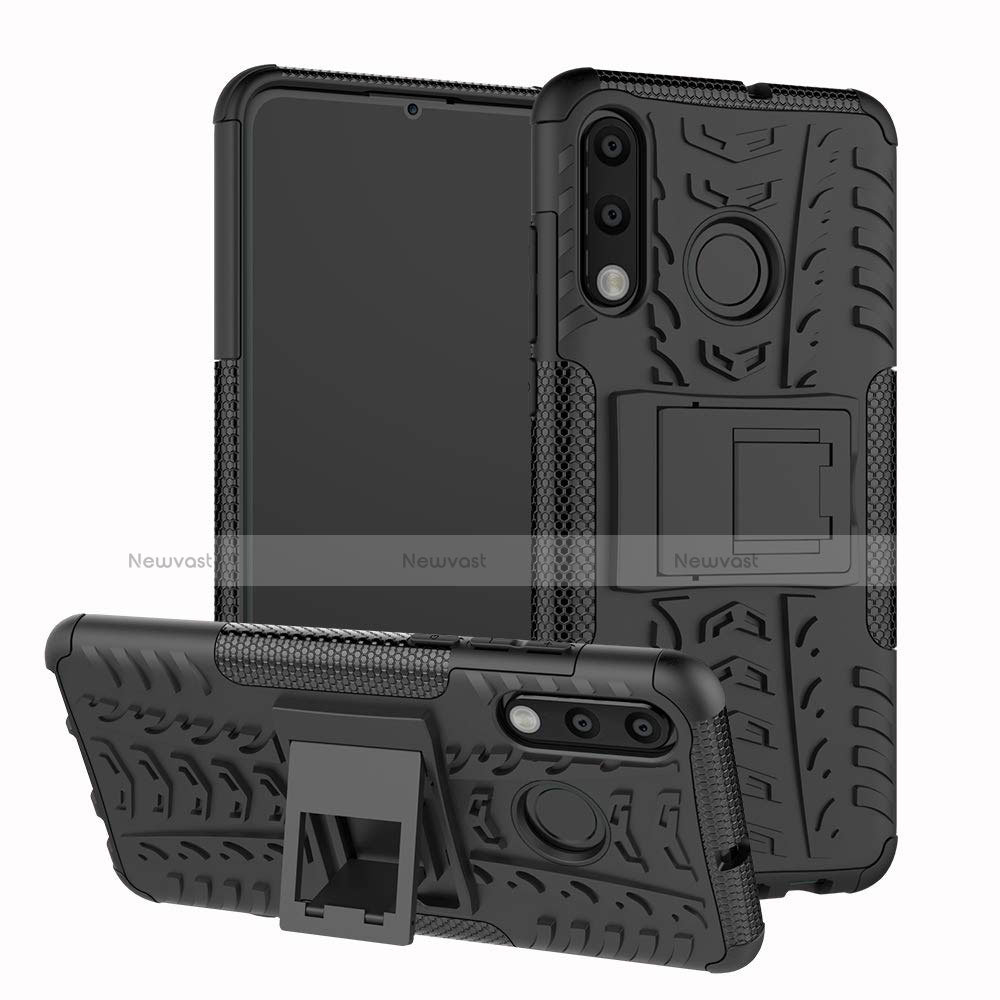 Silicone Matte Finish and Plastic Back Cover Case with Stand A04 for Huawei P30 Lite XL Black