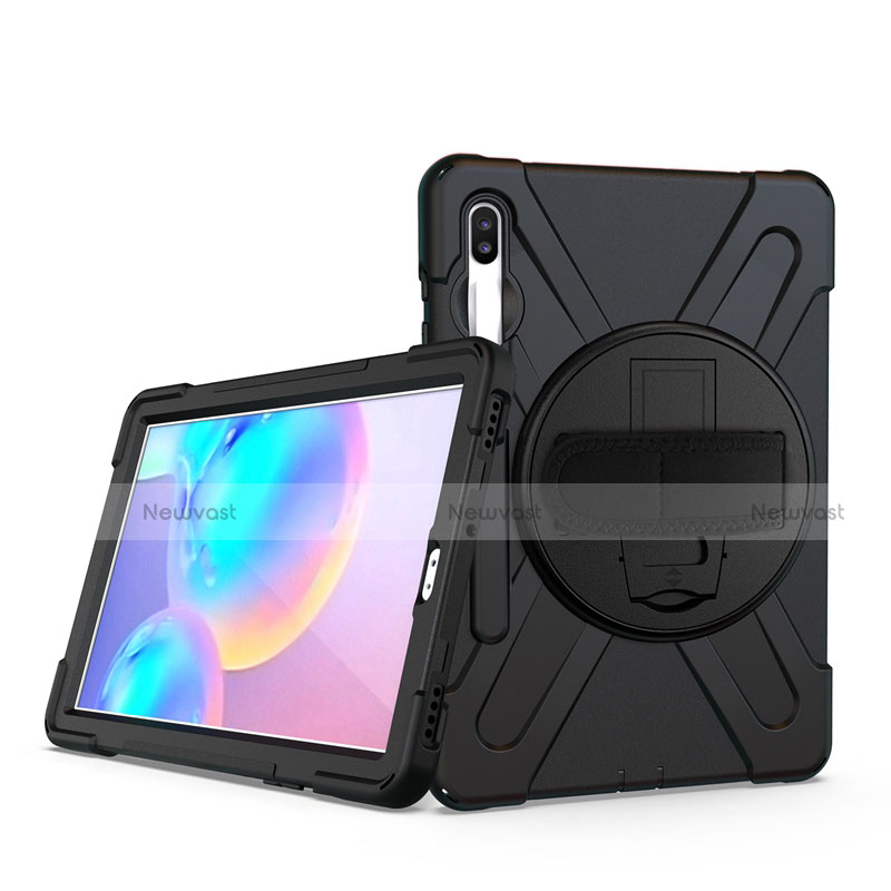 Silicone Matte Finish and Plastic Back Cover Case with Stand A04 for Samsung Galaxy Tab S6 10.5 SM-T860 Black