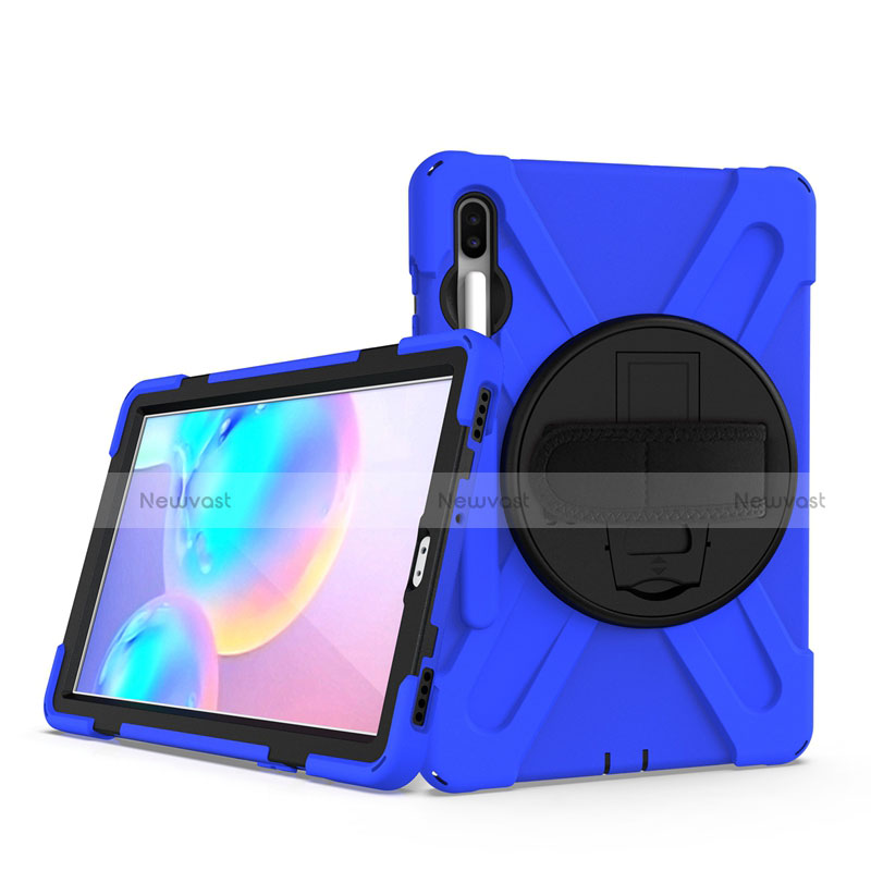 Silicone Matte Finish and Plastic Back Cover Case with Stand A04 for Samsung Galaxy Tab S6 10.5 SM-T860 Blue