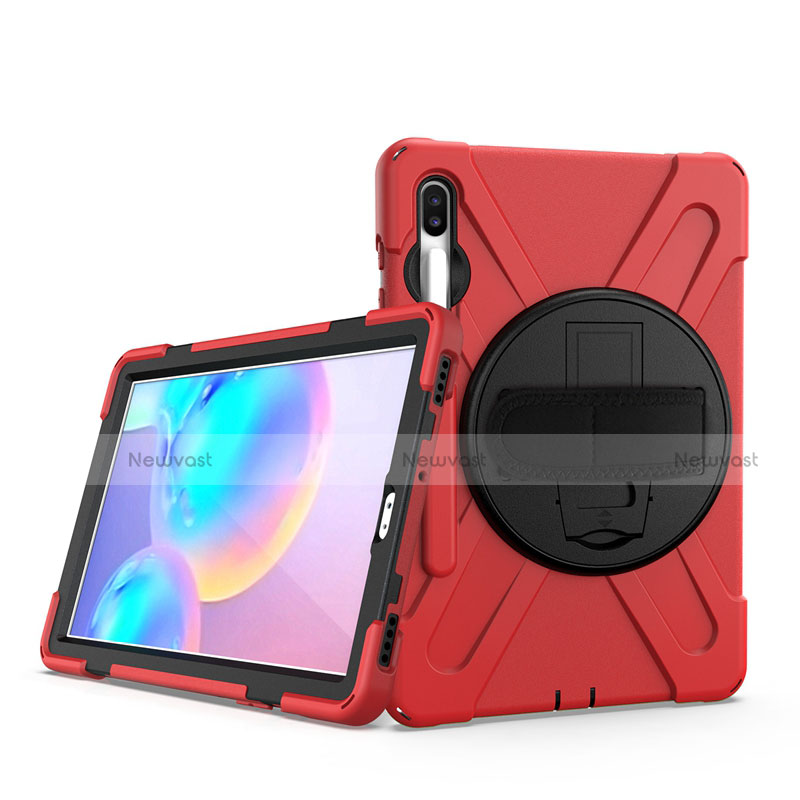 Silicone Matte Finish and Plastic Back Cover Case with Stand A04 for Samsung Galaxy Tab S6 10.5 SM-T860 Red