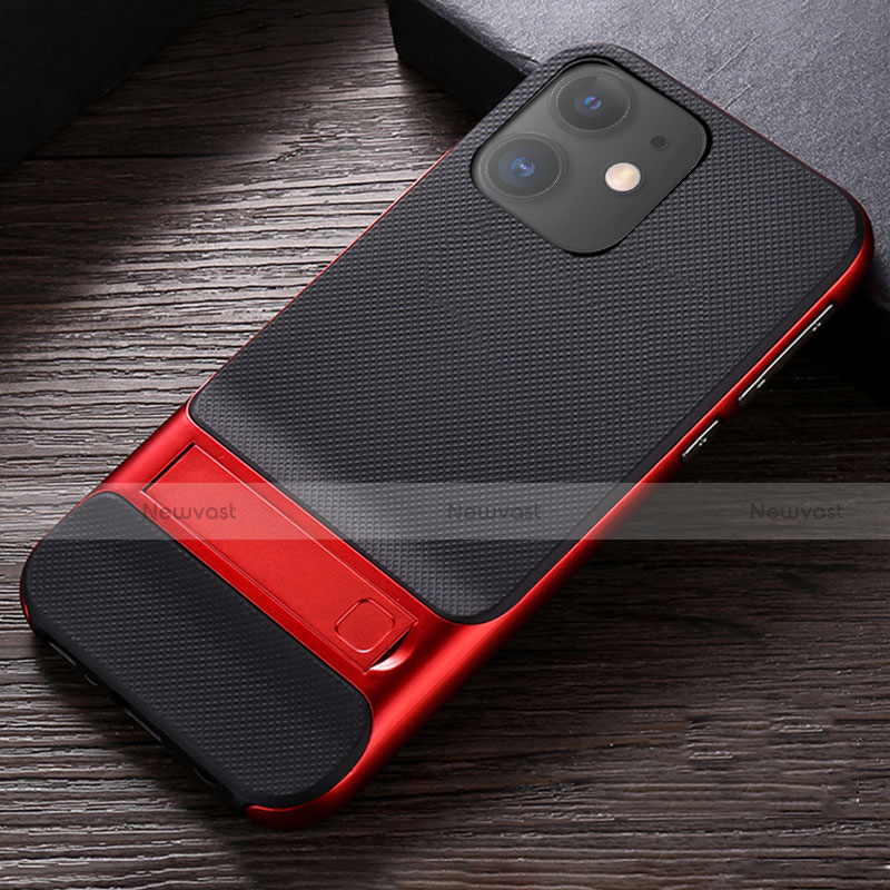 Silicone Matte Finish and Plastic Back Cover Case with Stand A05 for Apple iPhone 11