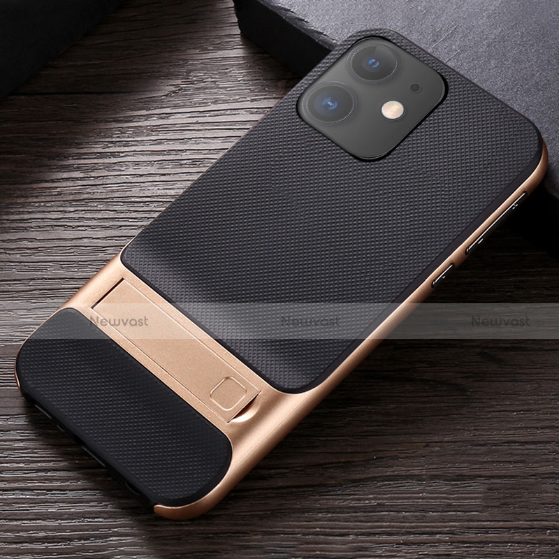 Silicone Matte Finish and Plastic Back Cover Case with Stand A05 for Apple iPhone 11