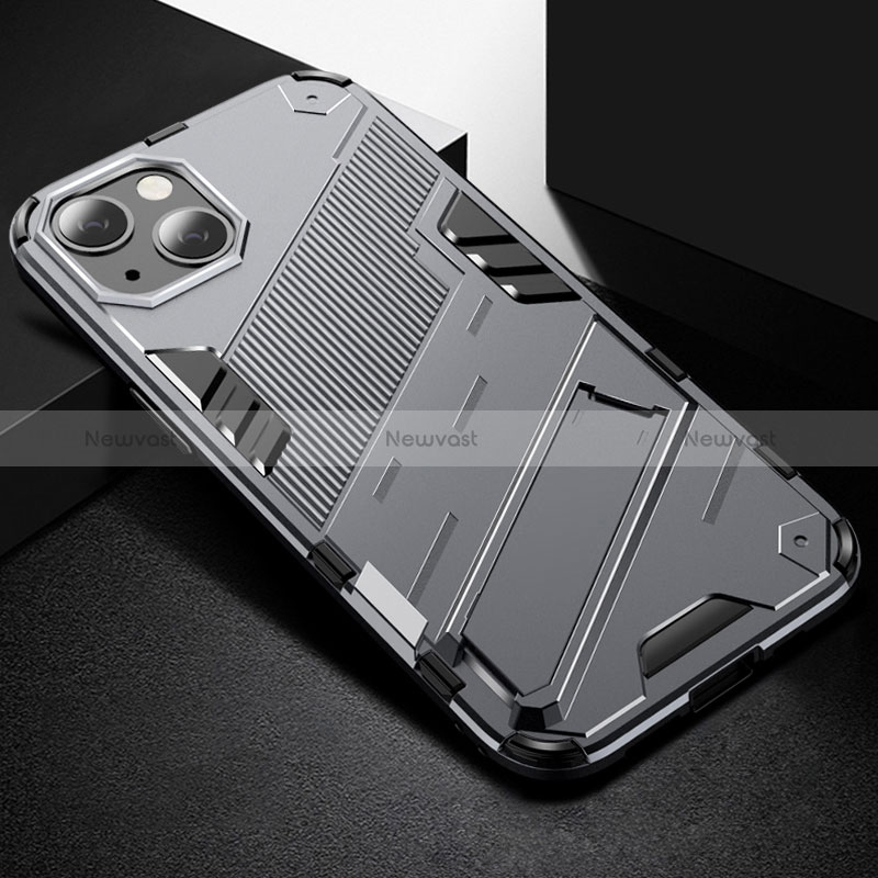 Silicone Matte Finish and Plastic Back Cover Case with Stand A05 for Apple iPhone 15