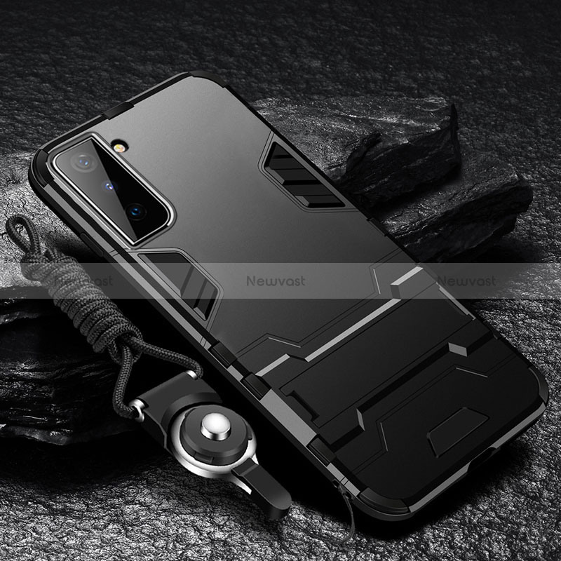 Silicone Matte Finish and Plastic Back Cover Case with Stand A05 for Samsung Galaxy S24 Plus 5G Black