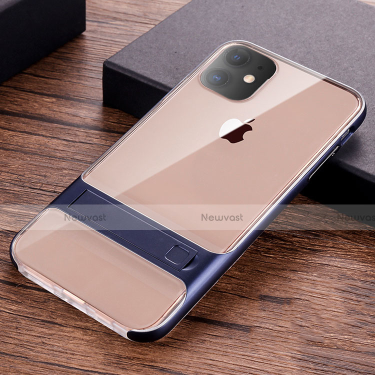 Silicone Matte Finish and Plastic Back Cover Case with Stand A06 for Apple iPhone 11