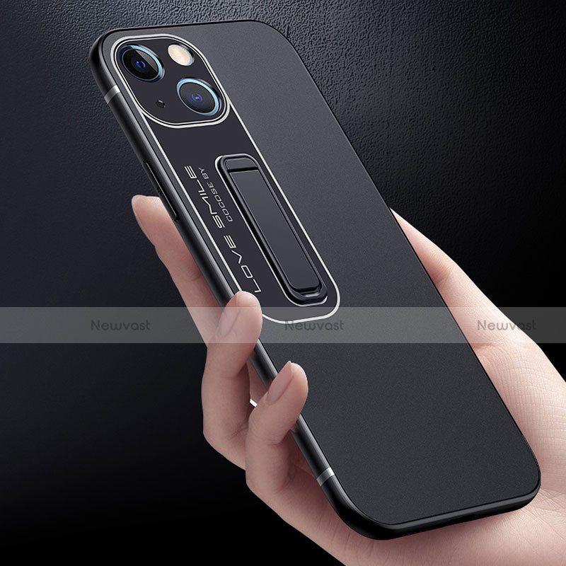 Silicone Matte Finish and Plastic Back Cover Case with Stand A08 for Apple iPhone 13