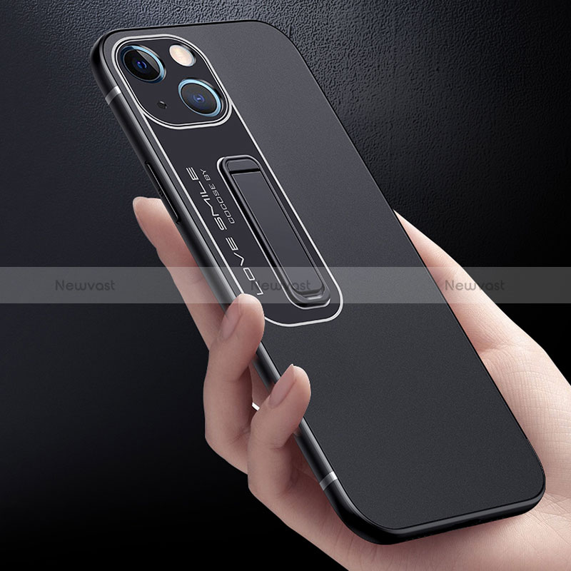 Silicone Matte Finish and Plastic Back Cover Case with Stand A08 for Apple iPhone 15