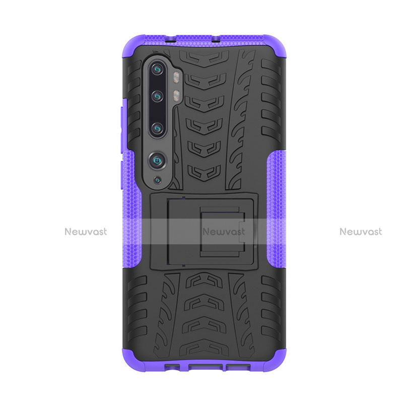 Silicone Matte Finish and Plastic Back Cover Case with Stand D01 for Xiaomi Mi Note 10 Purple