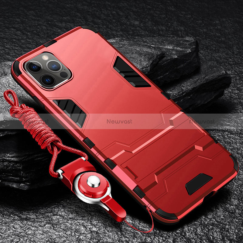 Silicone Matte Finish and Plastic Back Cover Case with Stand for Apple iPhone 14 Pro Max Red