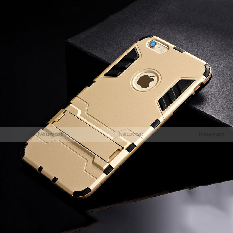 Silicone Matte Finish and Plastic Back Cover Case with Stand for Apple iPhone 6 Gold