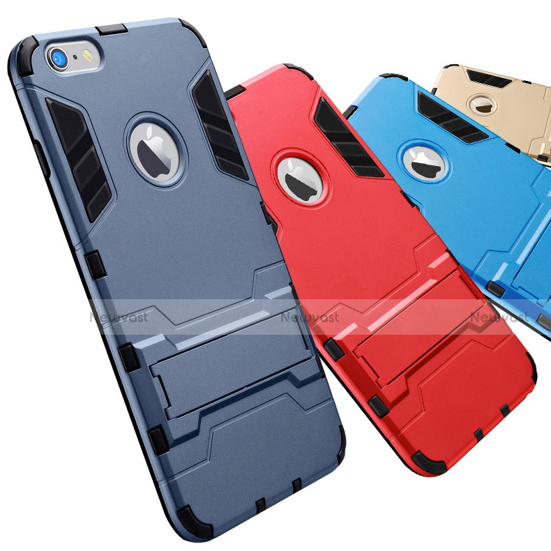Silicone Matte Finish and Plastic Back Cover Case with Stand for Apple iPhone 6 Plus