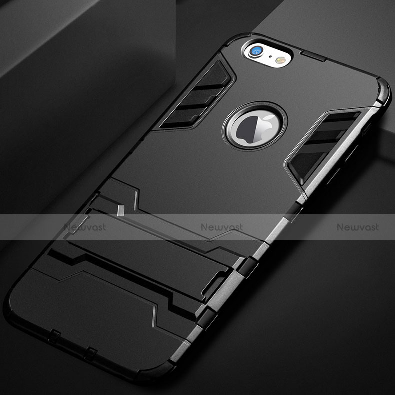 Silicone Matte Finish and Plastic Back Cover Case with Stand for Apple iPhone 6 Plus Black