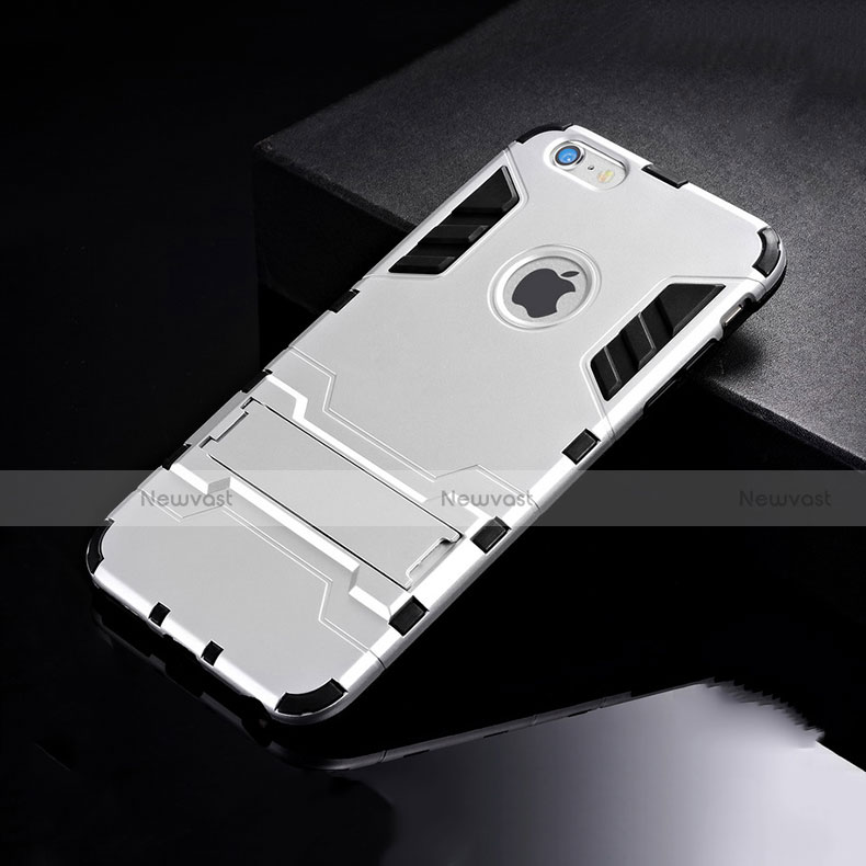 Silicone Matte Finish and Plastic Back Cover Case with Stand for Apple iPhone 6 Silver