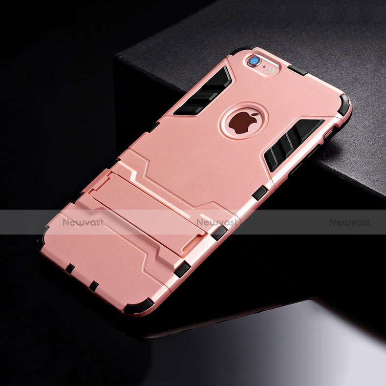 Silicone Matte Finish and Plastic Back Cover Case with Stand for Apple iPhone 6S Plus Rose Gold