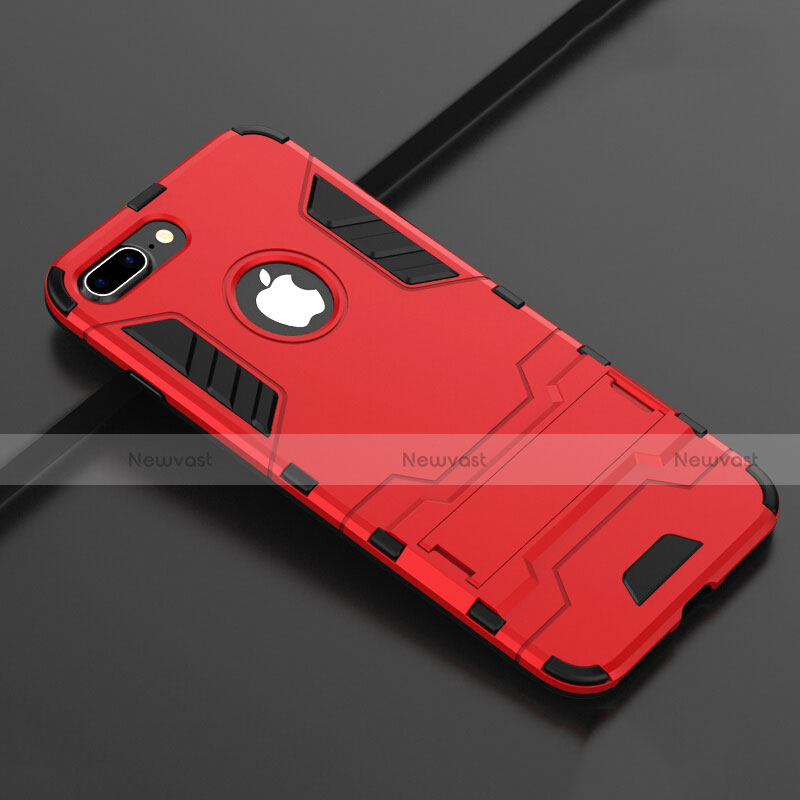 Silicone Matte Finish and Plastic Back Cover Case with Stand for Apple iPhone 7 Plus Red