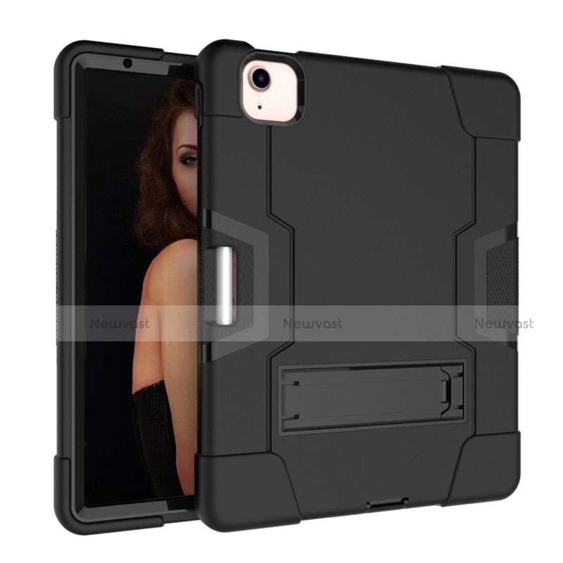 Silicone Matte Finish and Plastic Back Cover Case with Stand for Apple New iPad Air 10.9 (2020) Black