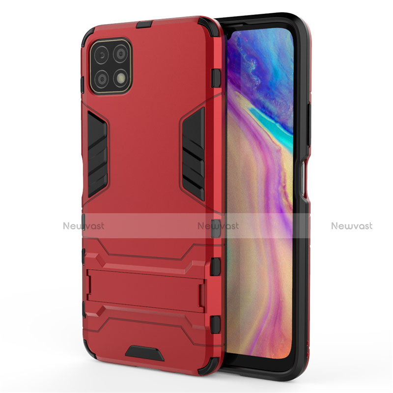 Silicone Matte Finish and Plastic Back Cover Case with Stand for Huawei Enjoy 20 5G Red