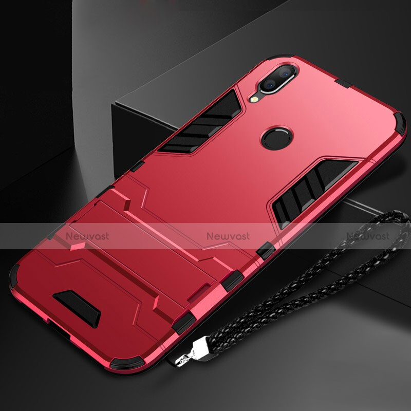 Silicone Matte Finish and Plastic Back Cover Case with Stand for Huawei Honor 10 Lite Red