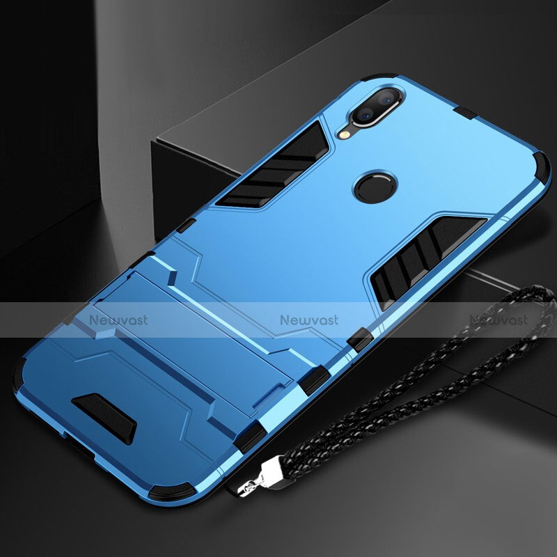 Silicone Matte Finish and Plastic Back Cover Case with Stand for Huawei Honor 10 Lite Sky Blue