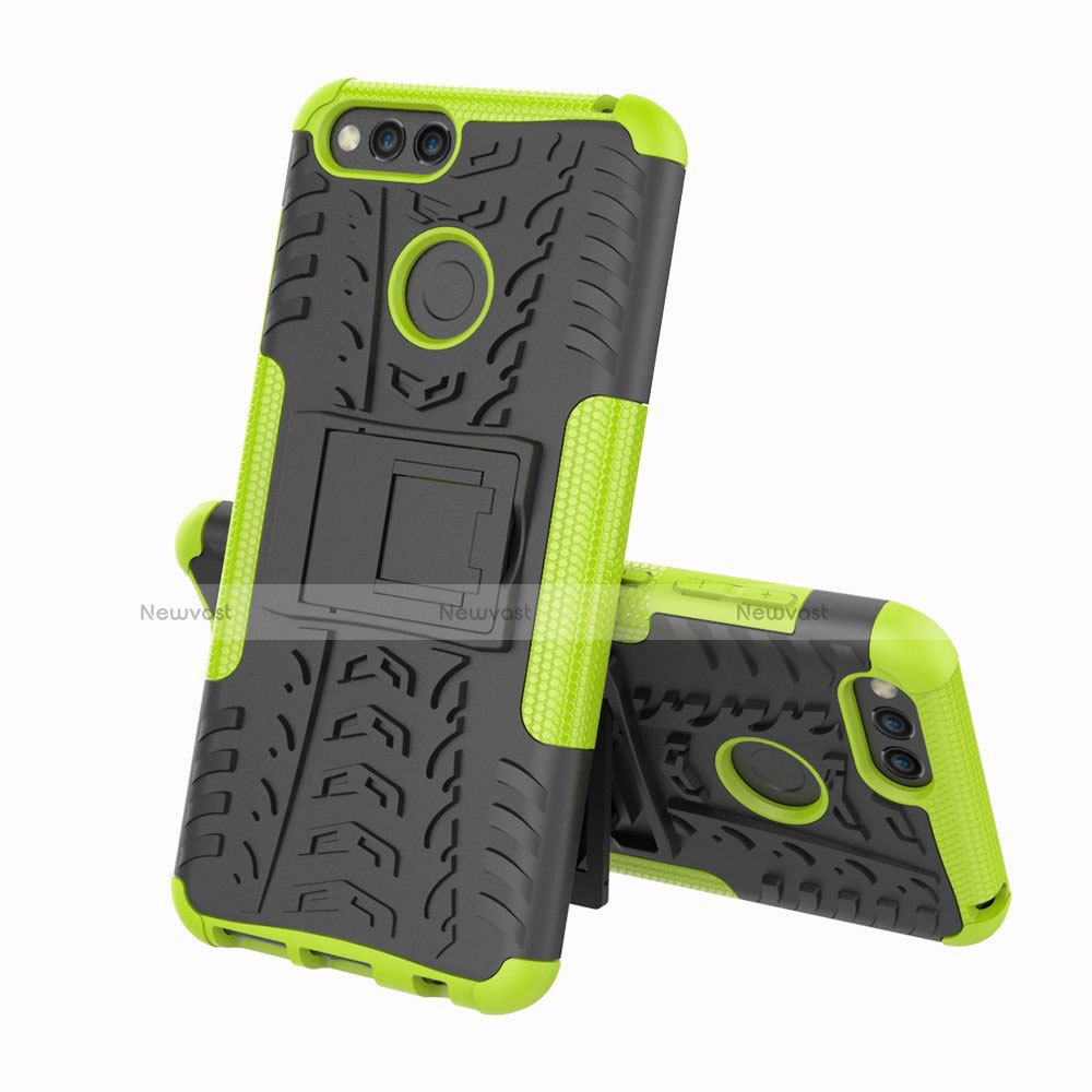 Silicone Matte Finish and Plastic Back Cover Case with Stand for Huawei Honor 7A Green