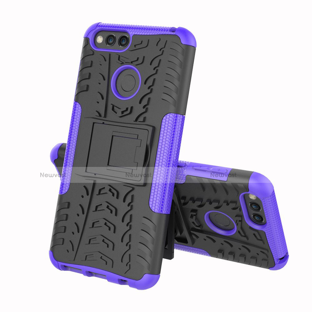 Silicone Matte Finish and Plastic Back Cover Case with Stand for Huawei Honor 7A Purple