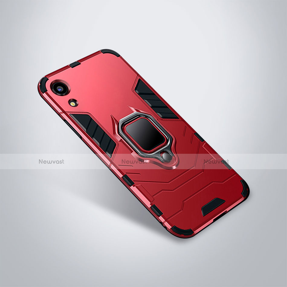 Silicone Matte Finish and Plastic Back Cover Case with Stand for Huawei Honor 8A Red