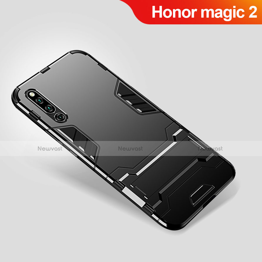 Silicone Matte Finish and Plastic Back Cover Case with Stand for Huawei Honor Magic 2 Black