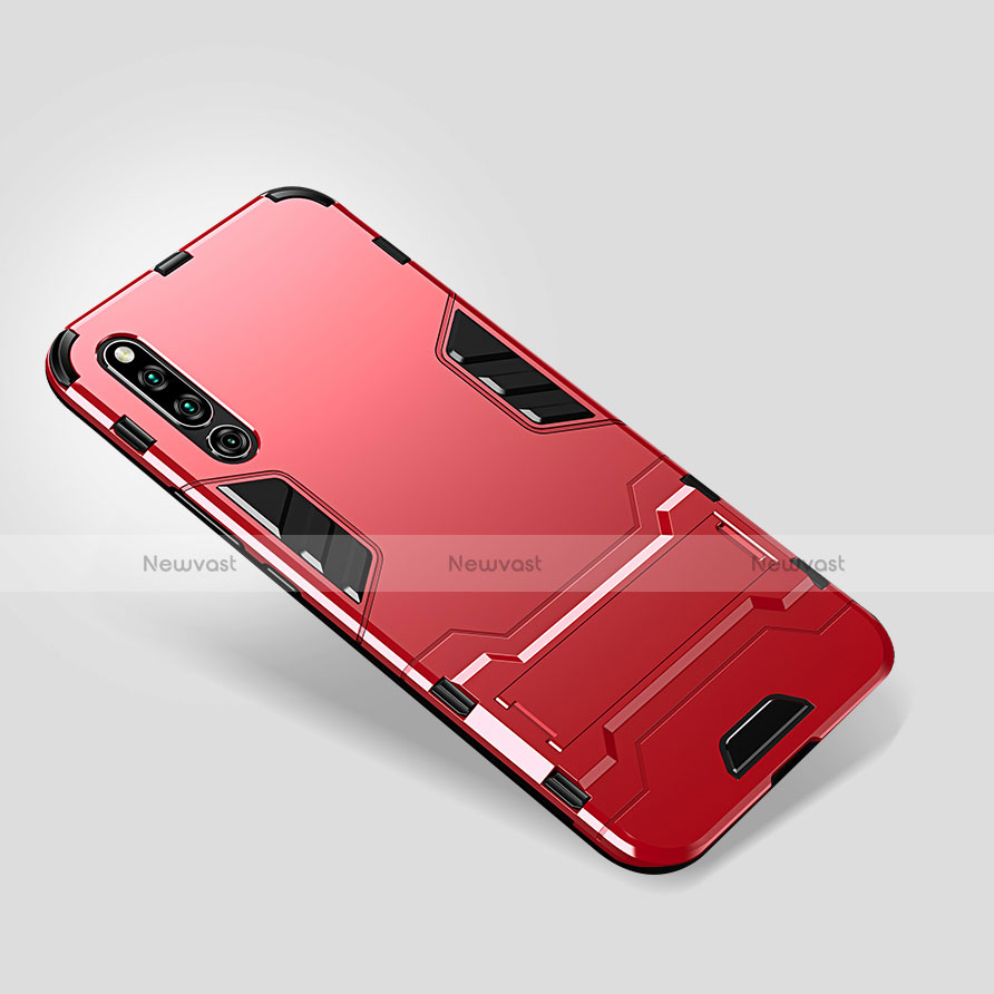 Silicone Matte Finish and Plastic Back Cover Case with Stand for Huawei Honor Magic 2 Red