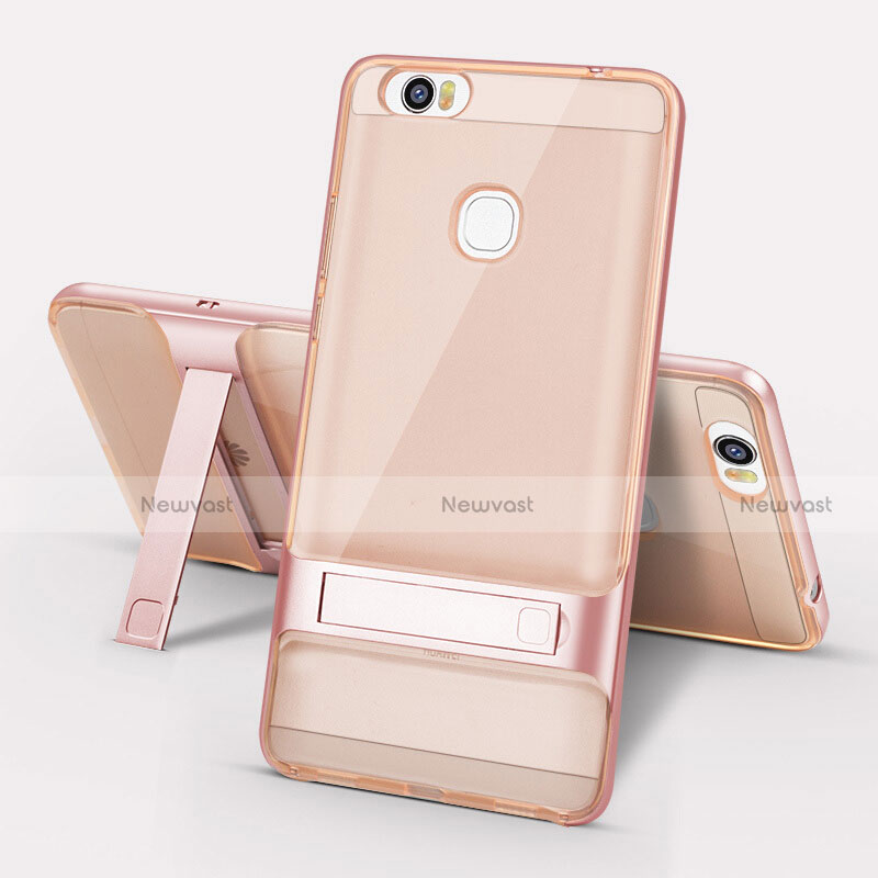 Silicone Matte Finish and Plastic Back Cover Case with Stand for Huawei Honor Note 8 Rose Gold