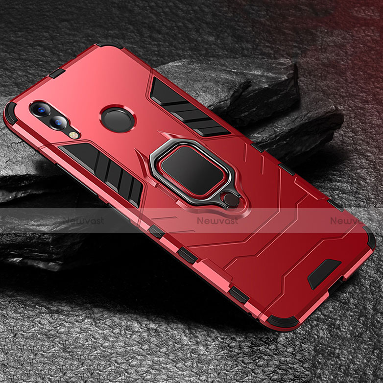 Silicone Matte Finish and Plastic Back Cover Case with Stand for Huawei Honor V10 Lite Red