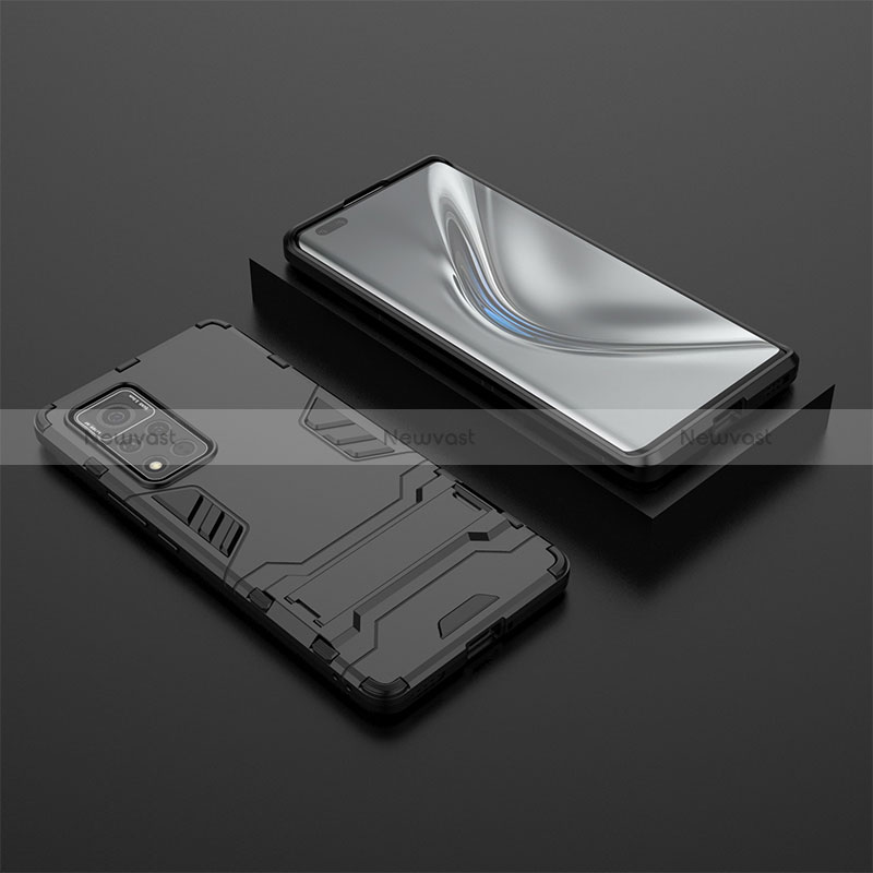 Silicone Matte Finish and Plastic Back Cover Case with Stand for Huawei Honor V40 5G