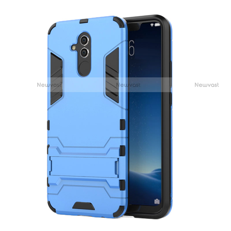 Silicone Matte Finish and Plastic Back Cover Case with Stand for Huawei Maimang 7 Blue