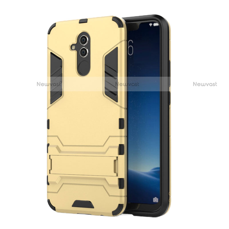 Silicone Matte Finish and Plastic Back Cover Case with Stand for Huawei Maimang 7 Gold