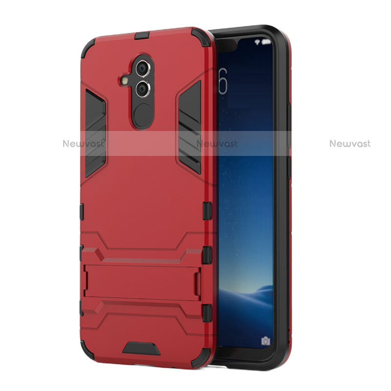 Silicone Matte Finish and Plastic Back Cover Case with Stand for Huawei Maimang 7 Red